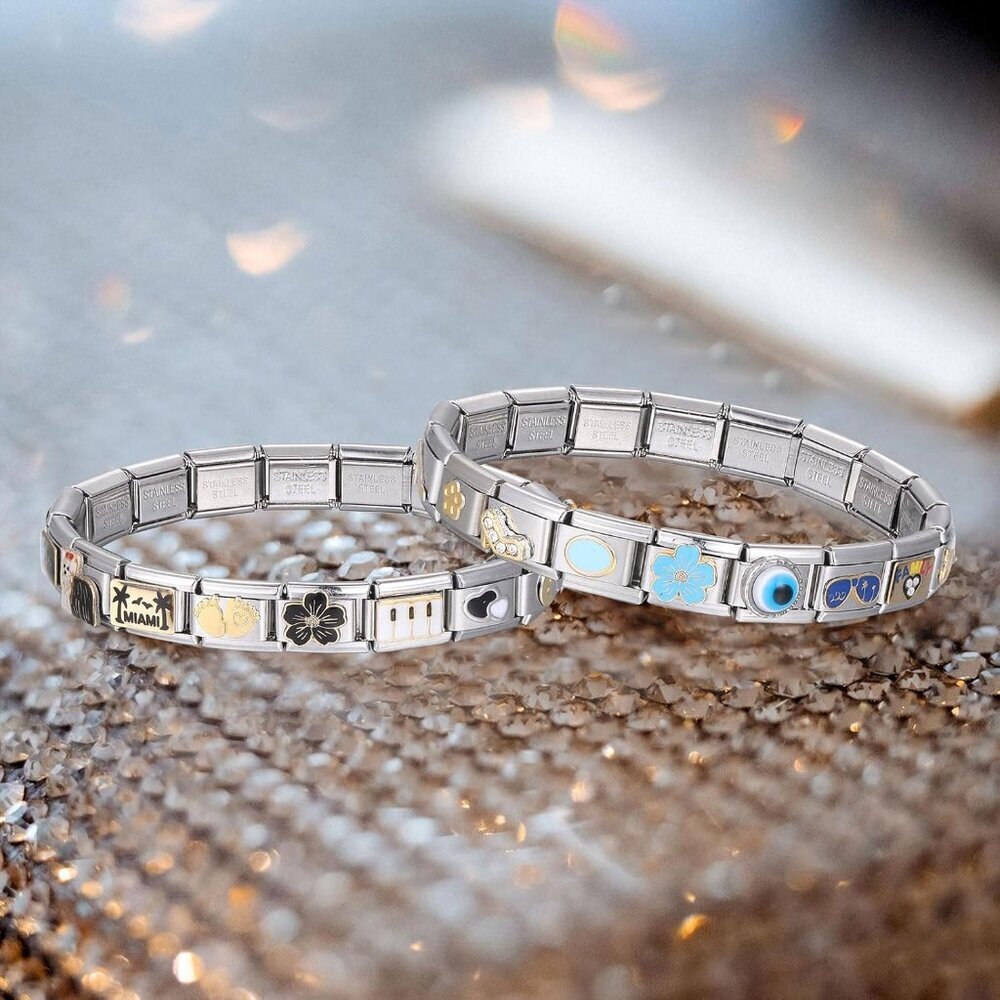 Italian Charms Bracelet Sets with 1Pcs Starter Brascelet 9Pcs Charms 9mm Italian - Picture 4 of 7